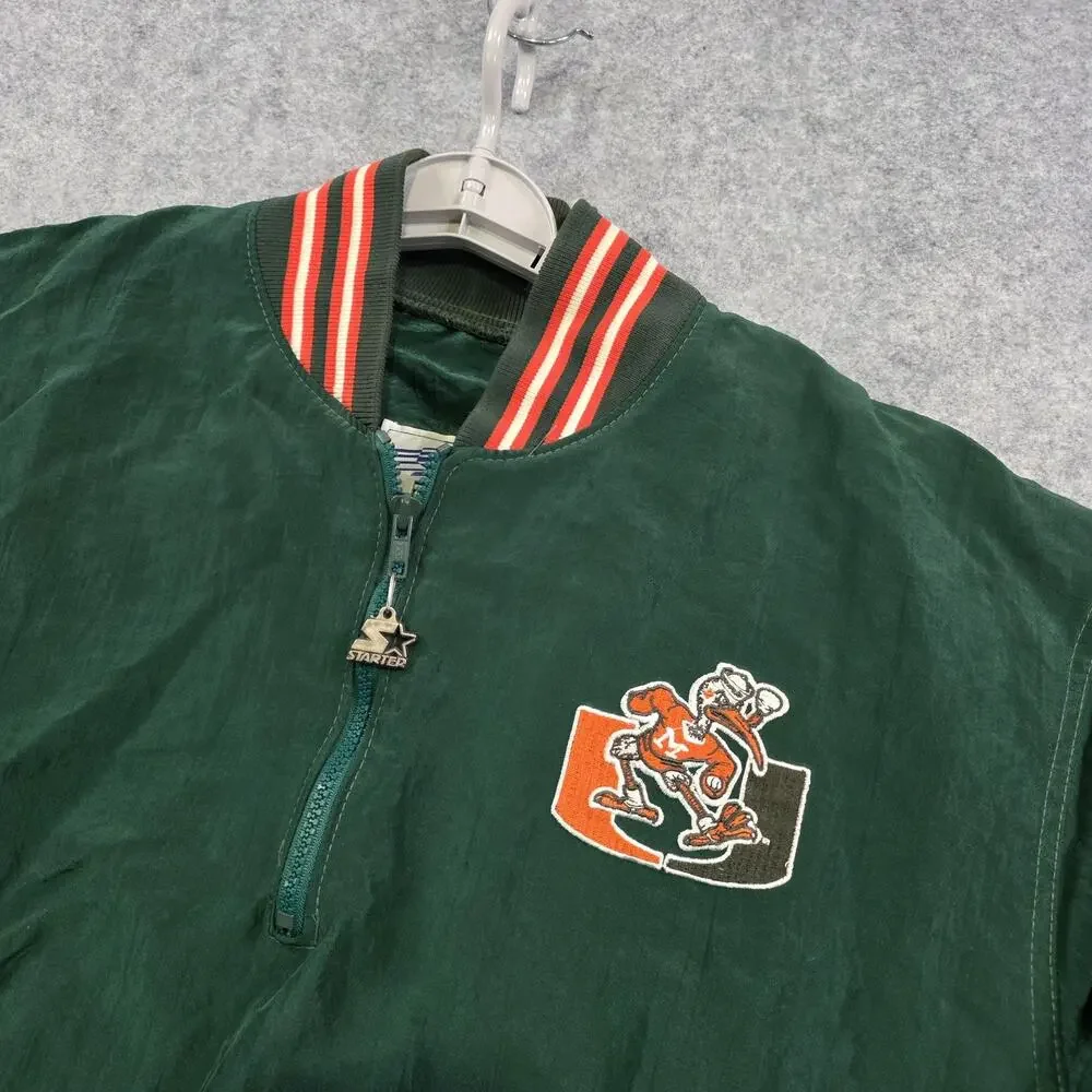 Vintage Miami Hurricanes Jacket Mens XL Green NCAA Football Starter Pullover 90s